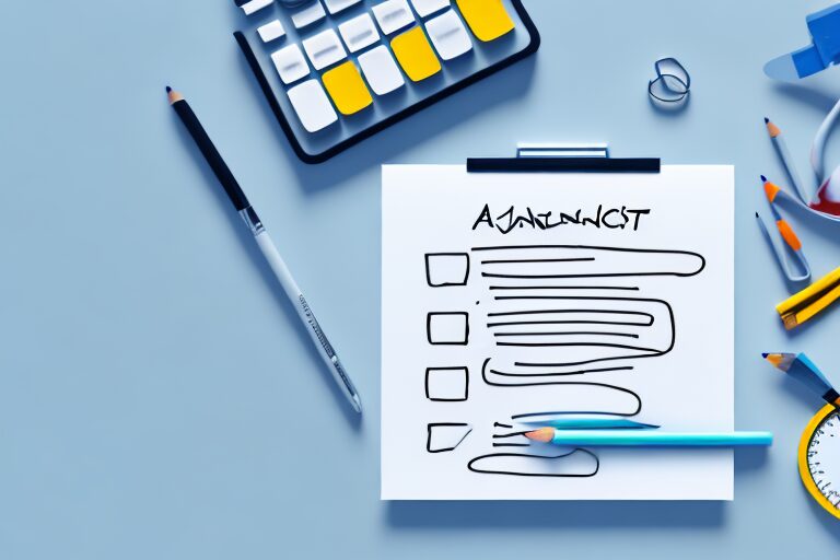 A balanced scale with a checklist on one side and a set of procurement tools like a magnifying glass