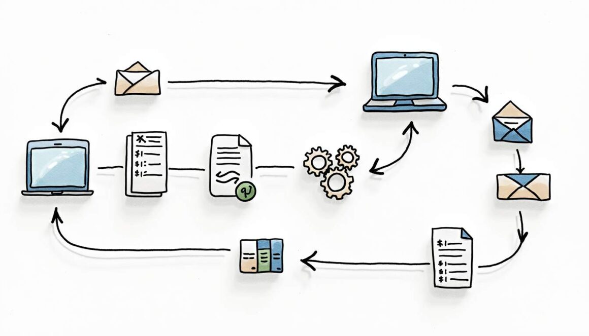 An interconnected flowchart that visually represents the order-to-cash cycle